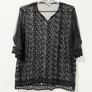 Ellen Weaver Floral Lace Sheer Blouse Womens Size 4X Victorian Gothic Feminine